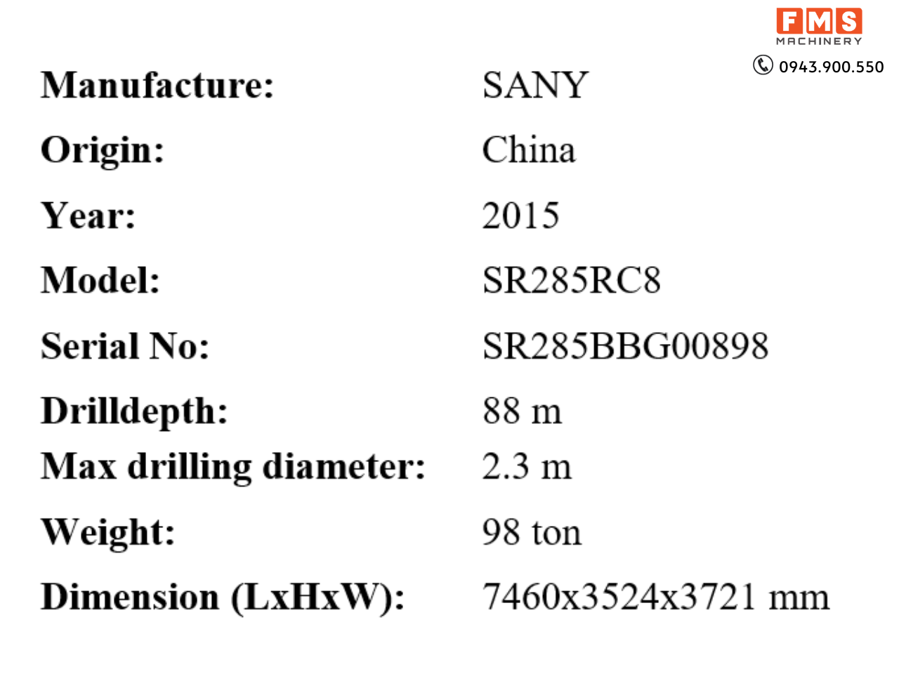 thông số kĩ thuật máy khoan nhồi sany 285