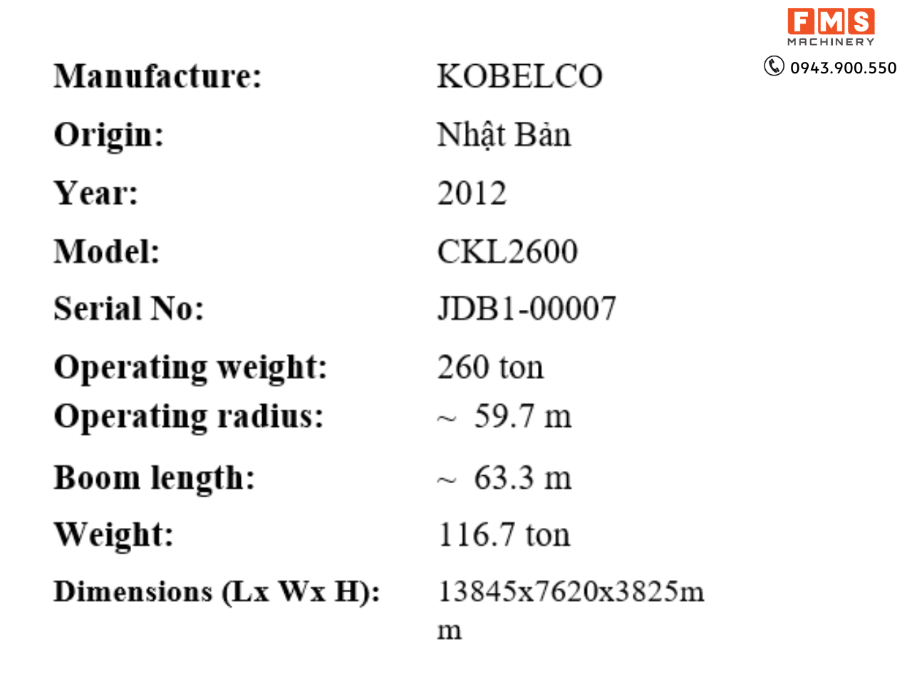 Cẩu  bánh xích 260 tấn Kobelco CKL2600 