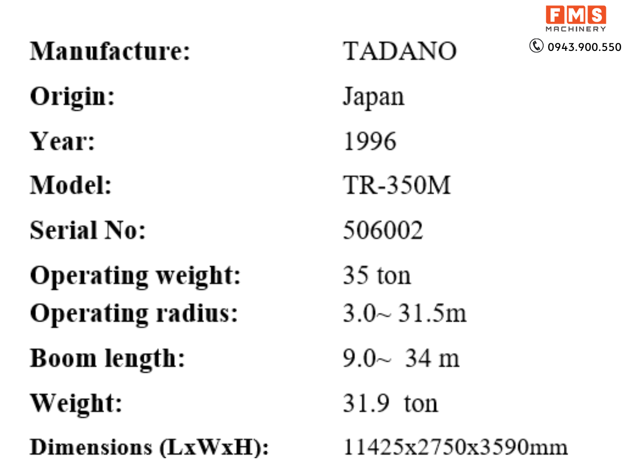CẦN TRỤC BÁNH LỐP 35T TADANO TR350M
