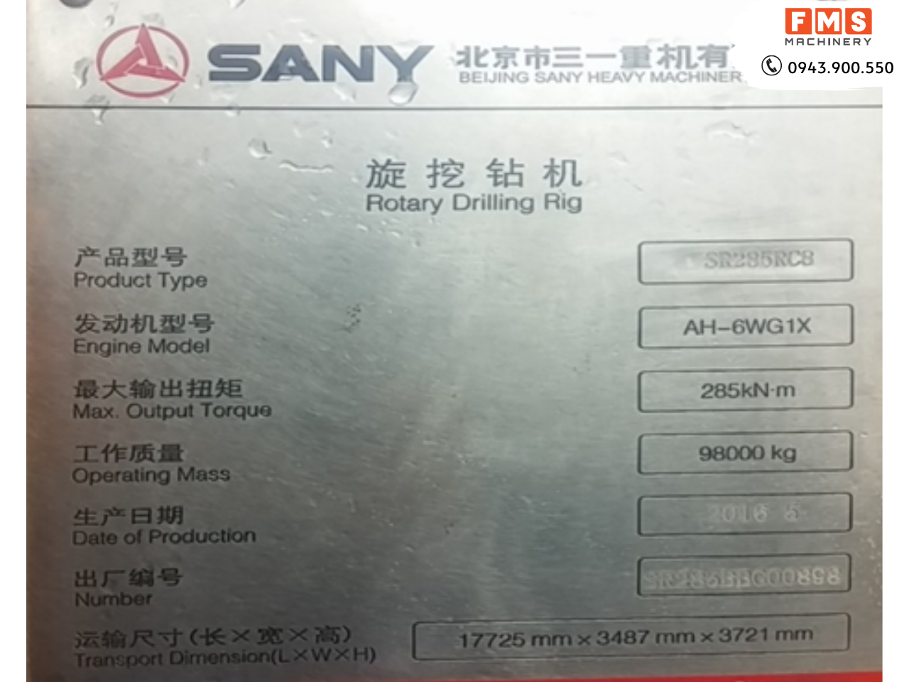 Máy khoan cọc nhồi Sany SR285RC8