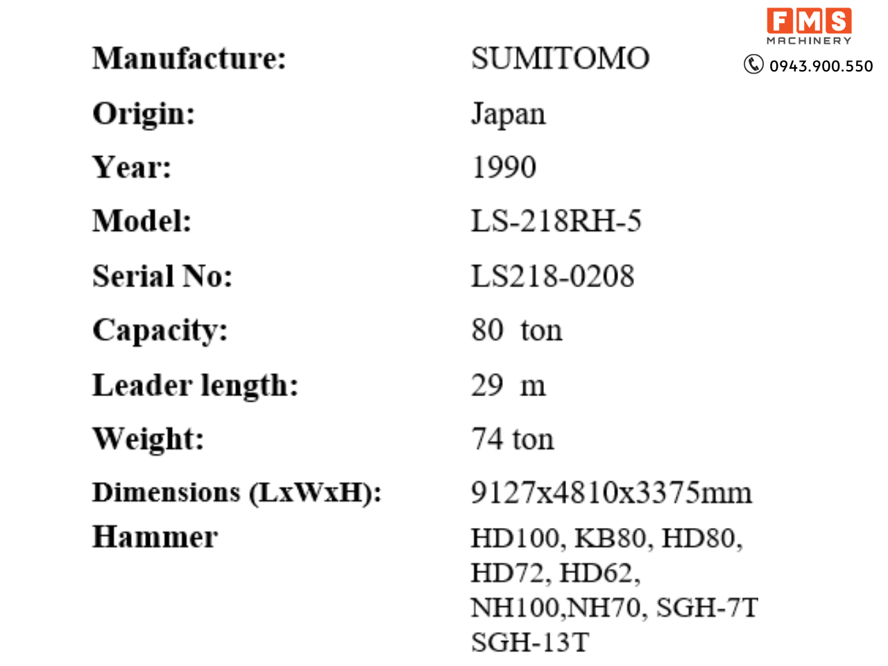 MÁY ĐÓNG CỌC 80 tấn Sumitomo LS218
