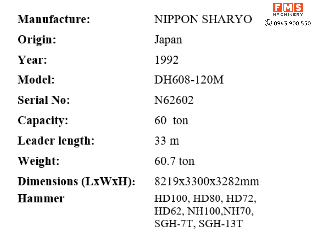 Máy đóng cọc 60 tấn DH608 Nippon Sharyo