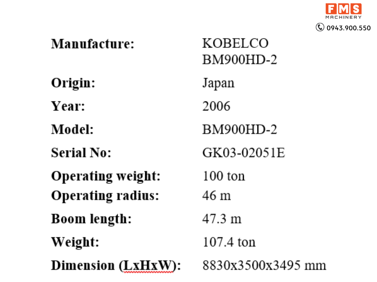 Cẩu bánh xích 90 Tấn Kobelco BM900HD 