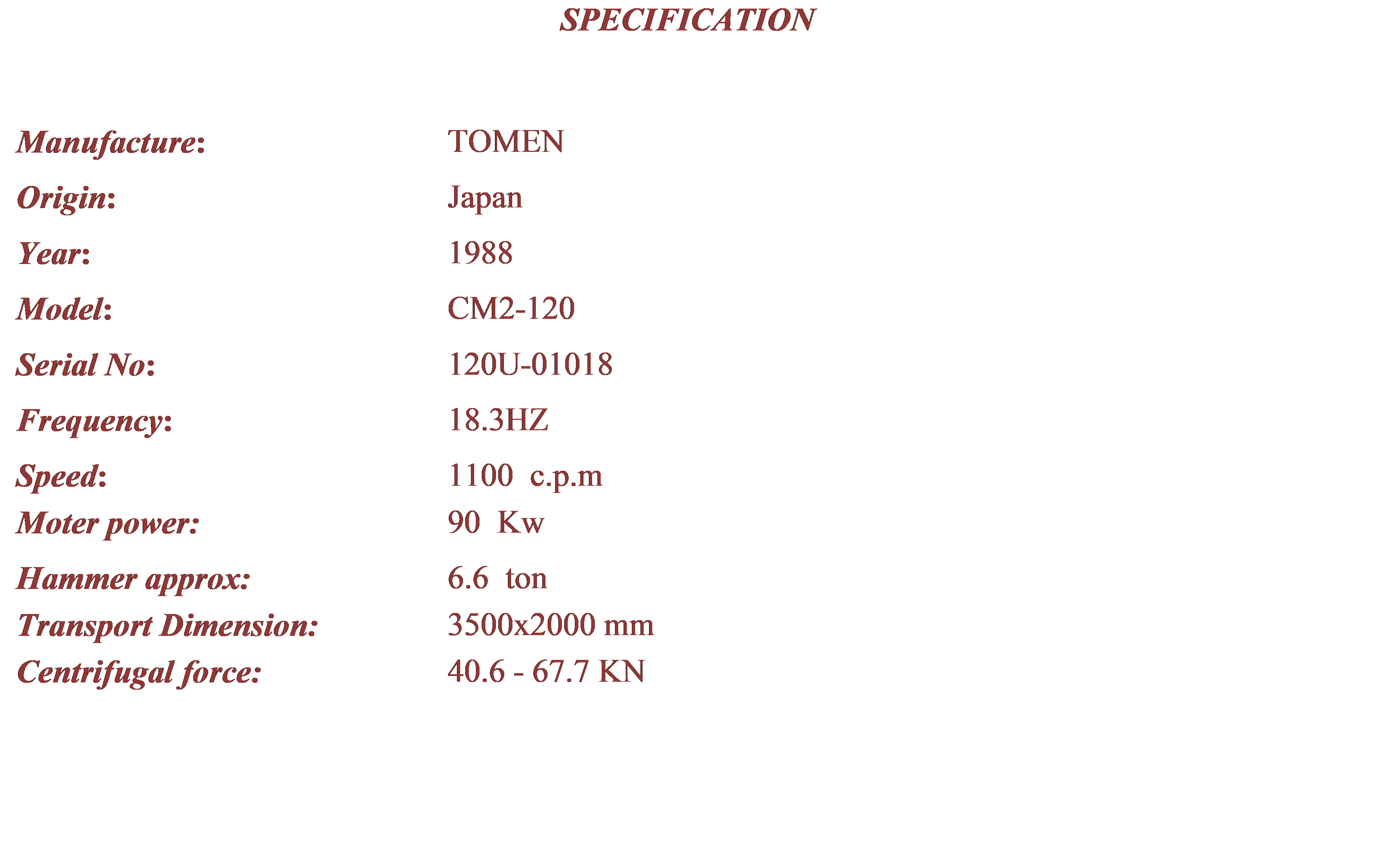 CHO THUÊ BÚA RUNG TOMEN 90KW 